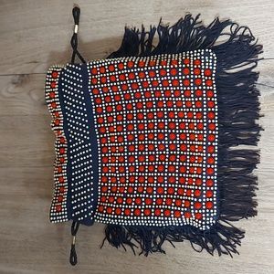 Vintage Mademoiselle Navy Red Beaded Small Bag Hand Made In Hong Kong.